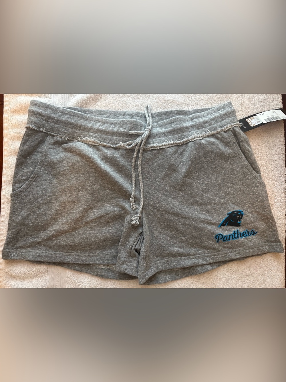 NFL Team Apparel Women's Carolina Panthers Gray Logo Sleep Shorts L Pockets NWT